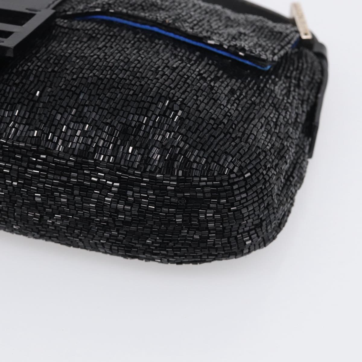 FENDI Mamma Baguette Shoulder Bag beads Black Silver Auth 209638SM