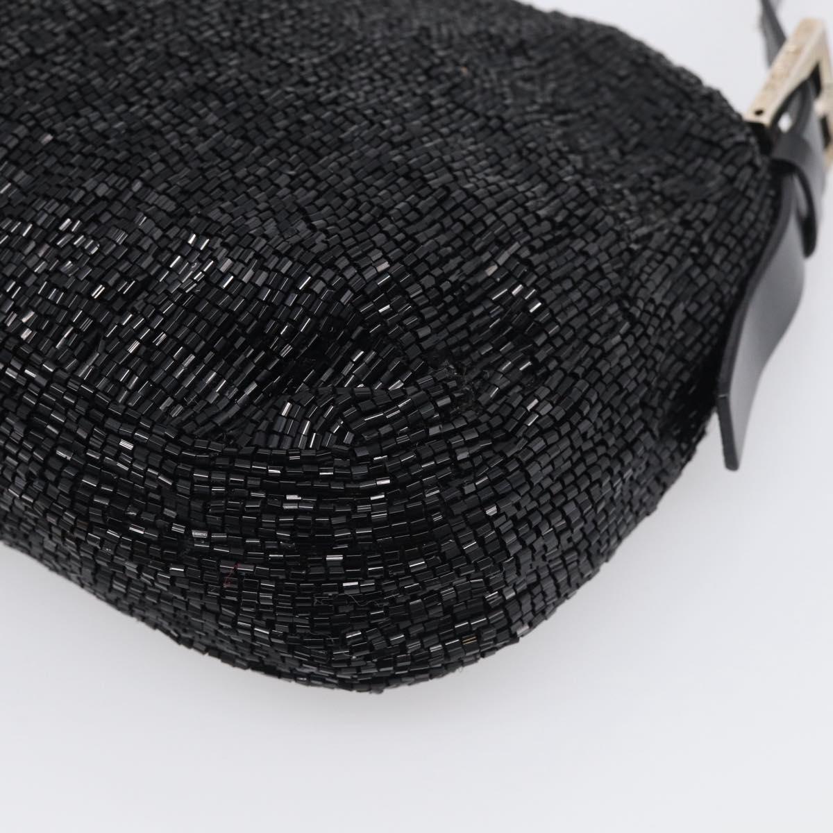 FENDI Mamma Baguette Shoulder Bag beads Black Silver Auth 209638SM