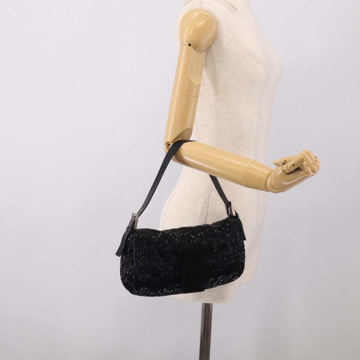 FENDI Mamma Baguette Shoulder Bag beads Black Silver Auth 209638SM
