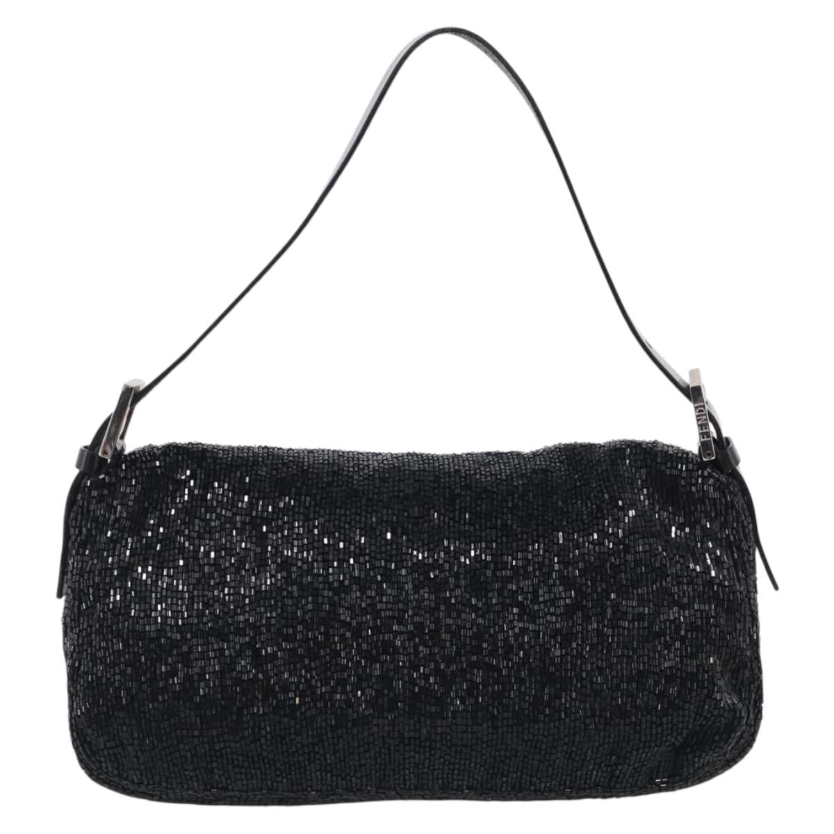FENDI Mamma Baguette Shoulder Bag beads Black Silver Auth 209638SM