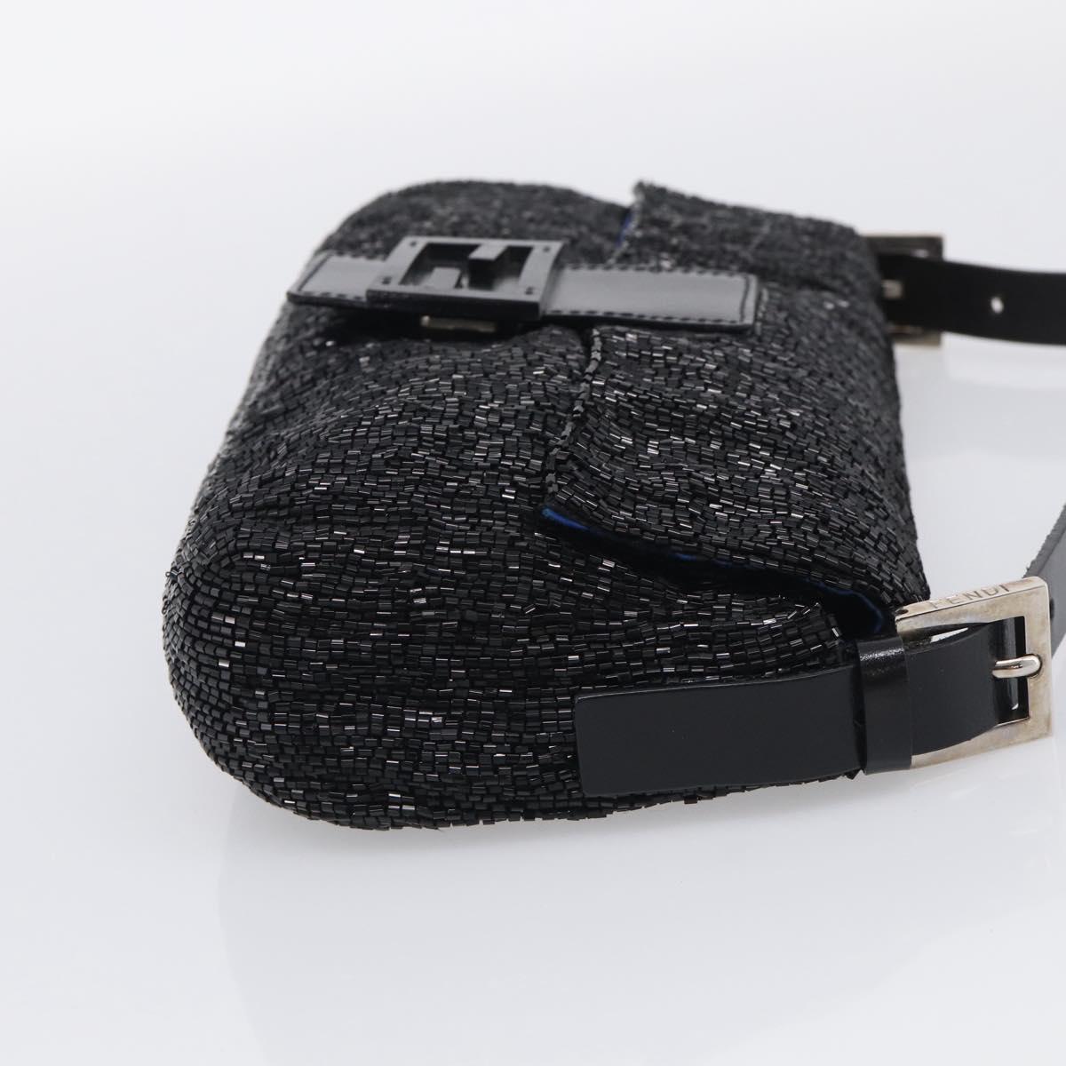 FENDI Mamma Baguette Shoulder Bag beads Black Silver Auth 209638SM