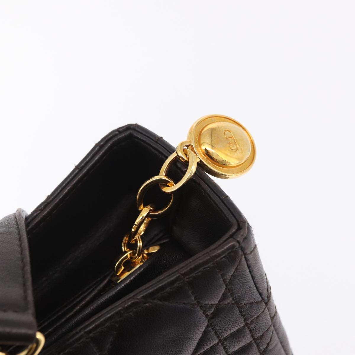Christian Dior Canage Lady Dior Hand Bag Lamb Skin Dark Brown Gold Auth 209640V