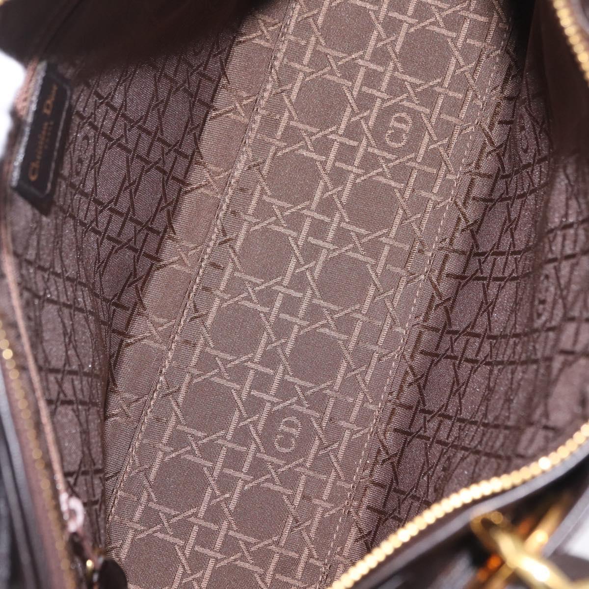Christian Dior Canage Lady Dior Hand Bag Lamb Skin Dark Brown Gold Auth 209640V