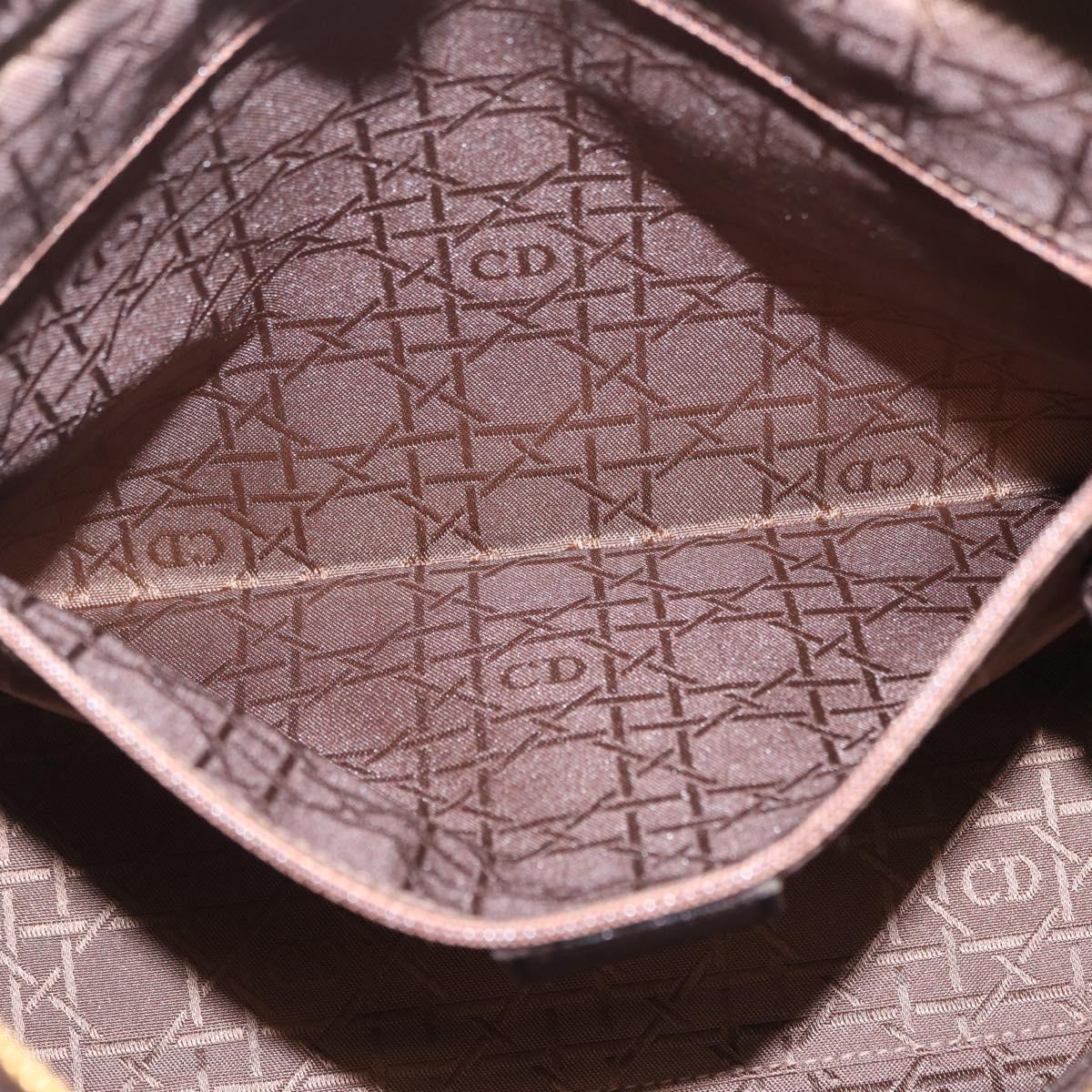 Christian Dior Canage Lady Dior Hand Bag Lamb Skin Dark Brown Gold Auth 209640V