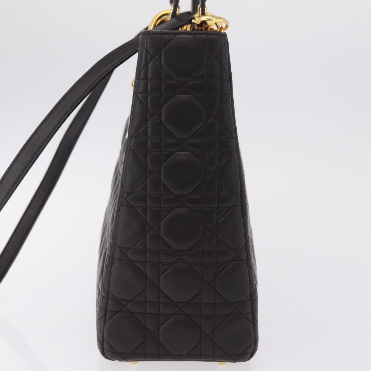Christian Dior Canage Lady Dior Hand Bag Lamb Skin Dark Brown Gold Auth 209640V