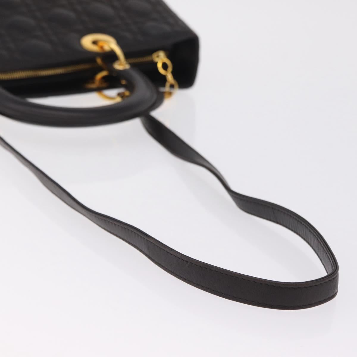 Christian Dior Canage Lady Dior Hand Bag Lamb Skin Dark Brown Gold Auth 209640V