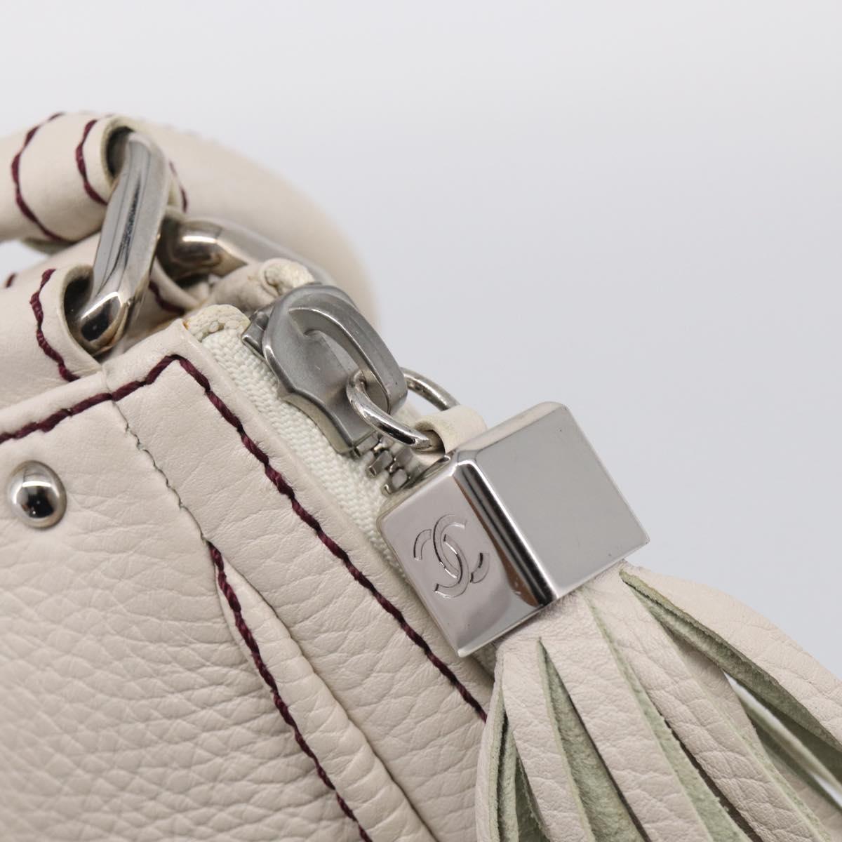 CHANEL Hand Bag Leather Ivory Silver CC Auth 209642V