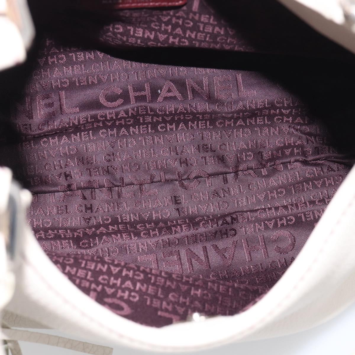 CHANEL Hand Bag Leather Ivory Silver CC Auth 209642V