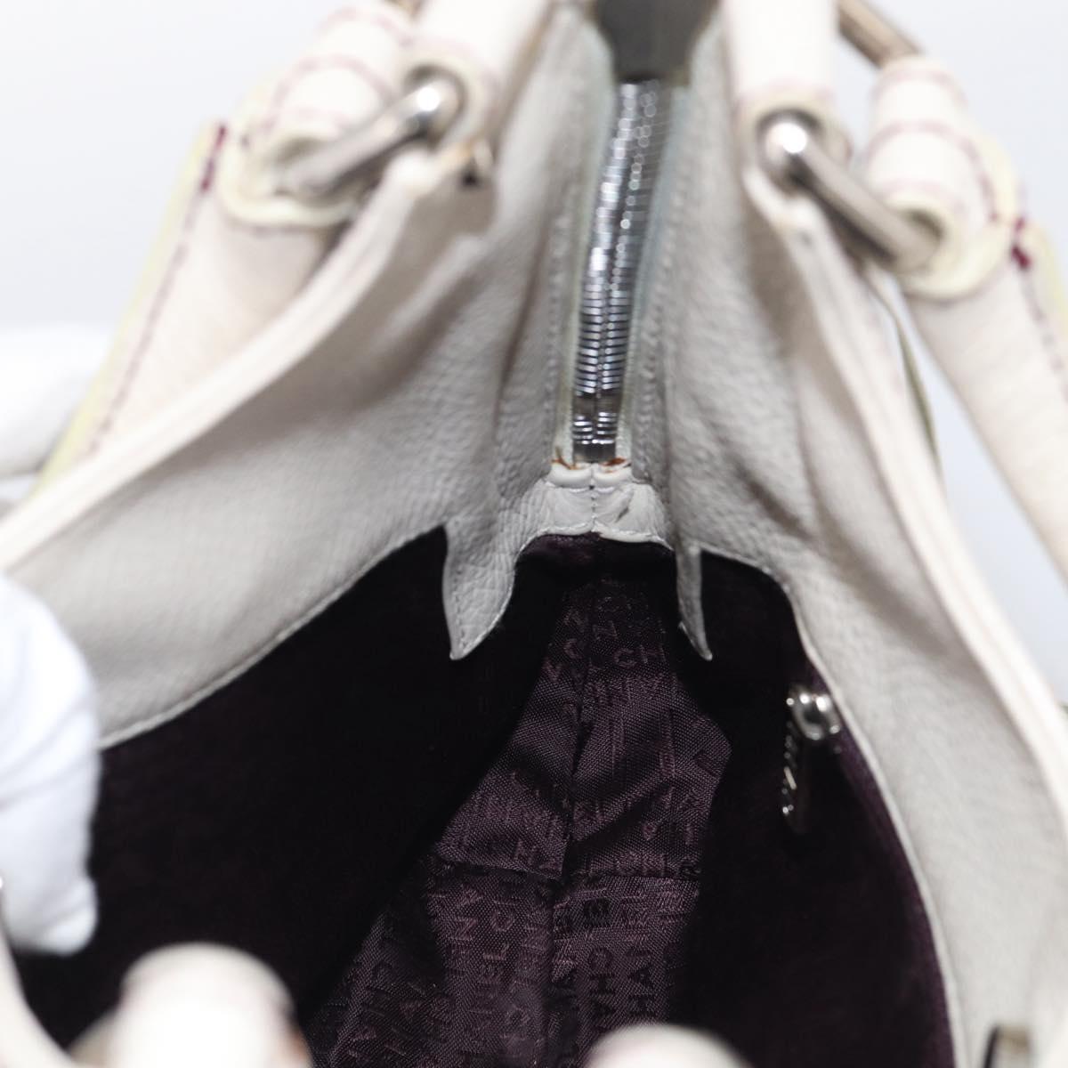 CHANEL Hand Bag Leather Ivory Silver CC Auth 209642V