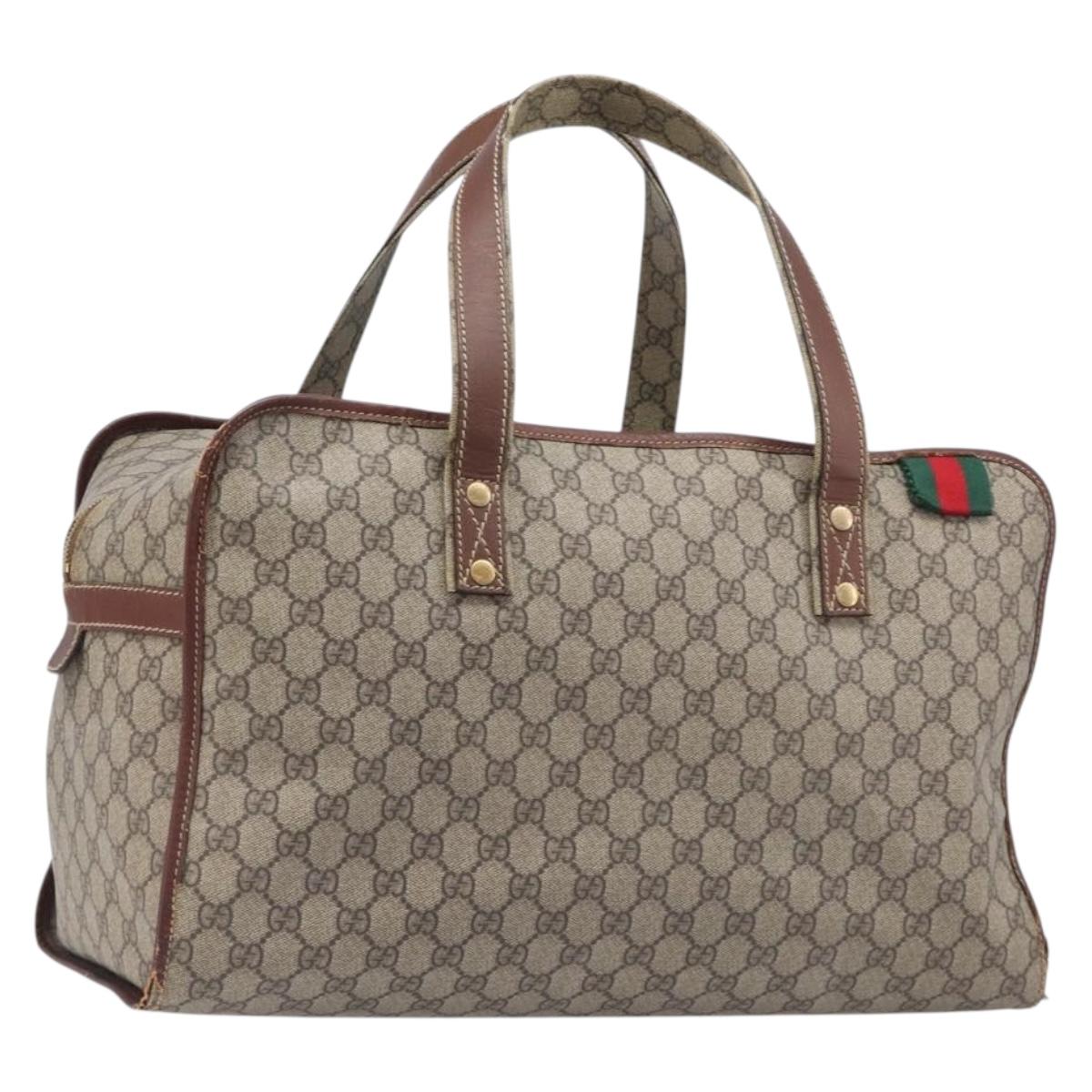 GUCCI GG Supreme Web Sherry Line Boston Bag PVC Beige Gold 211133 Auth 209654