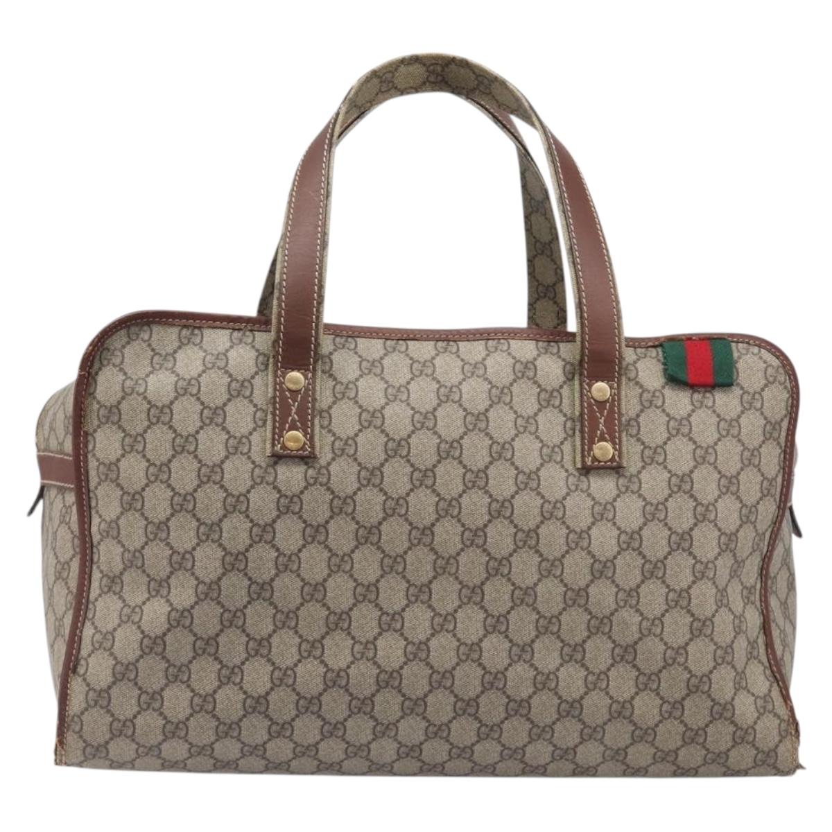 GUCCI GG Supreme Web Sherry Line Boston Bag PVC Beige Gold 211133 Auth 209654