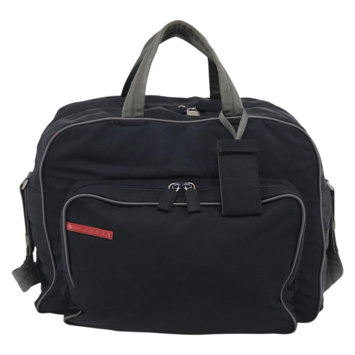 PRADA Boston Bag Hand Bag Nylon Patent 2 Set Black Navy Auth 209655