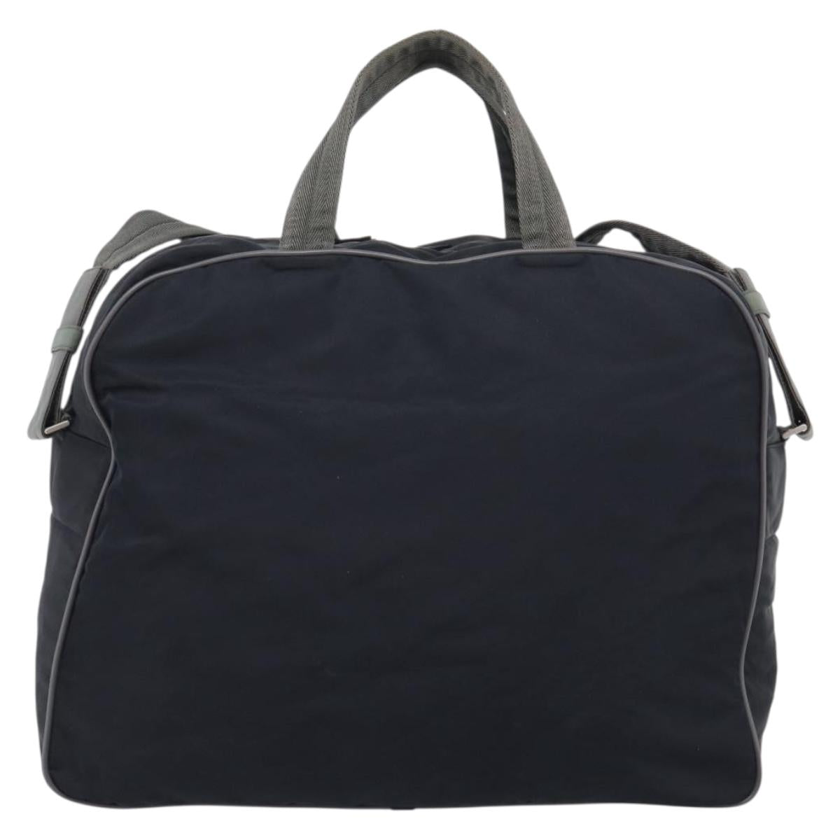PRADA Boston Bag Hand Bag Nylon Patent 2 Set Black Navy Auth 209655