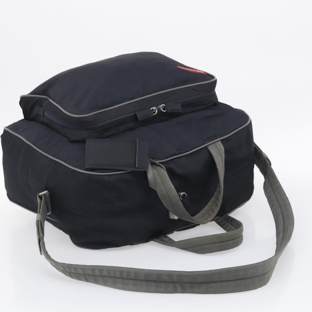 PRADA Boston Bag Hand Bag Nylon Patent 2 Set Black Navy Auth 209655