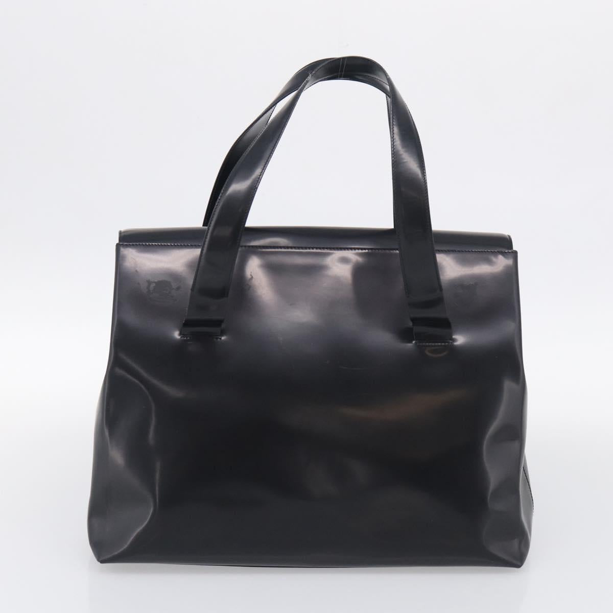 PRADA Boston Bag Hand Bag Nylon Patent 2 Set Black Navy Auth 209655