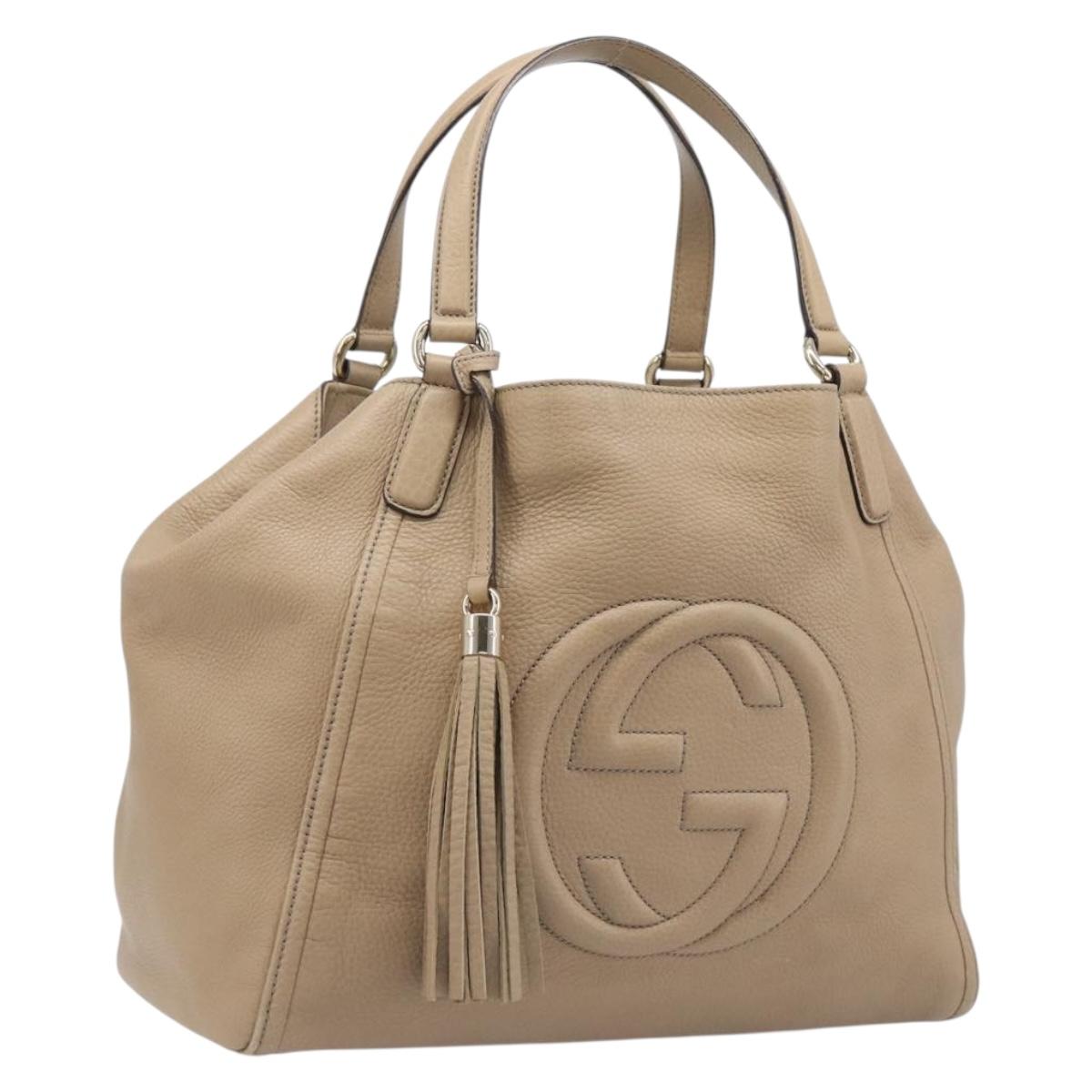 GUCCI Soho Hand Bag Leather Beige Gold Tone 282309 Auth 209658V