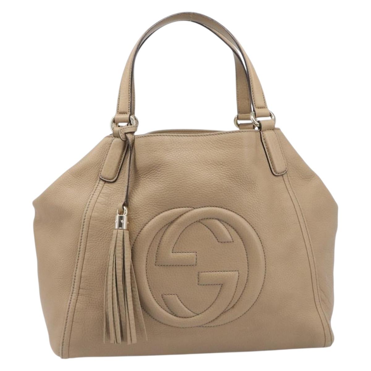 GUCCI Soho Hand Bag Leather Beige Gold Tone 282309 Auth 209658V