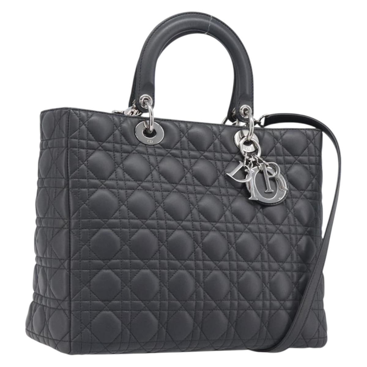 Christian Dior Lamb Skin Canage Lady Dior Hand Bag 2way Gray Auth 209660SAV