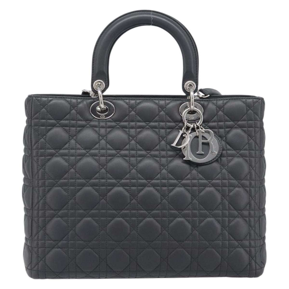 Christian Dior Lamb Skin Canage Lady Dior Hand Bag 2way Gray Auth 209660SAV