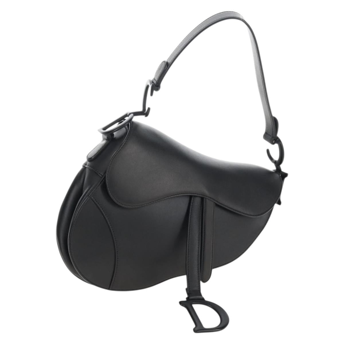Christian Dior Saddle Shoulder Bag Leather Black Auth 209661SAV