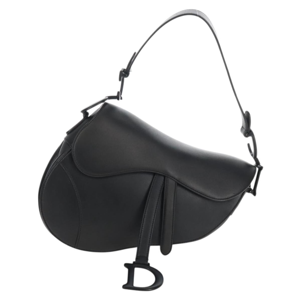 Christian Dior Saddle Shoulder Bag Leather Black Auth 209661SAV