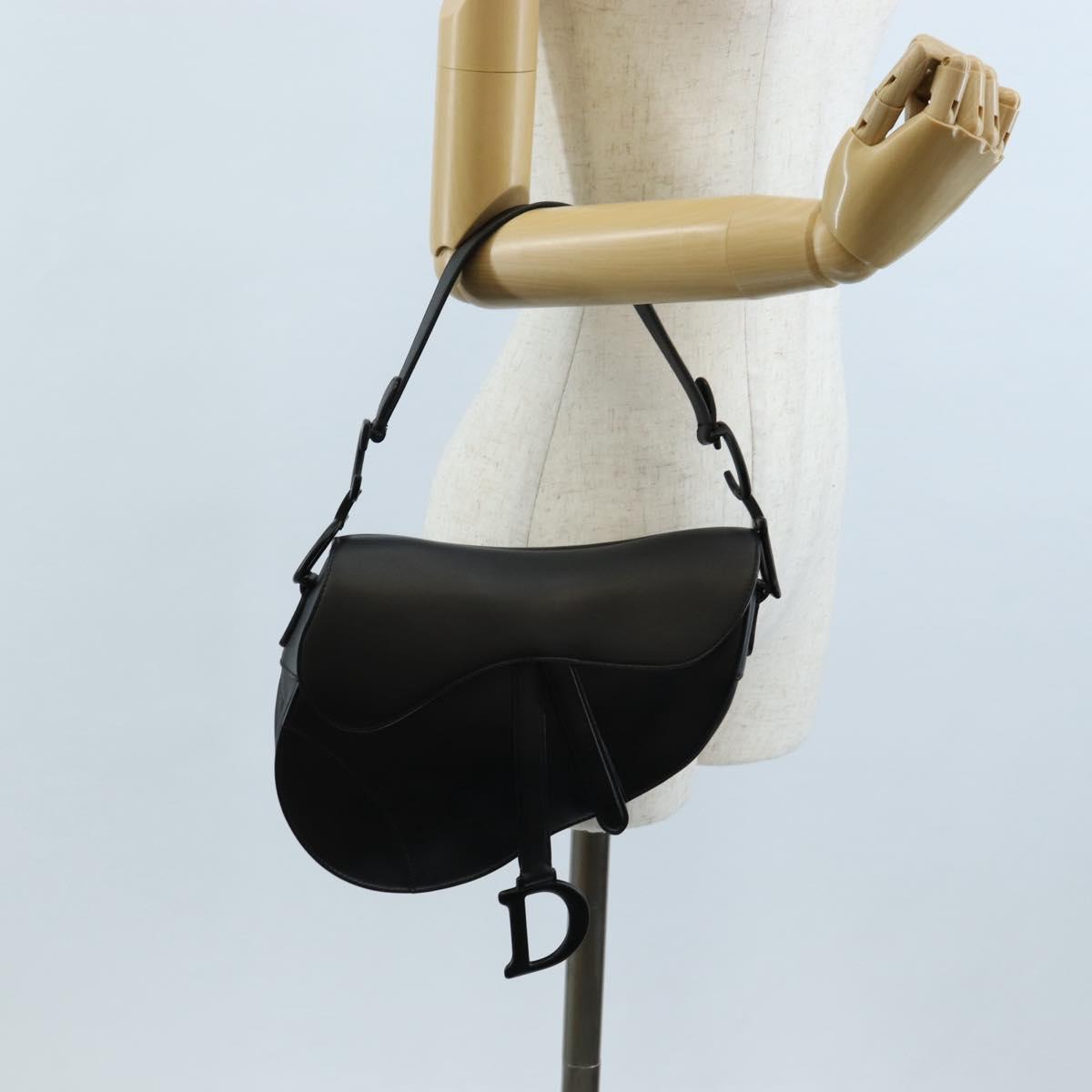 Christian Dior Saddle Shoulder Bag Leather Black Auth 209661SAV