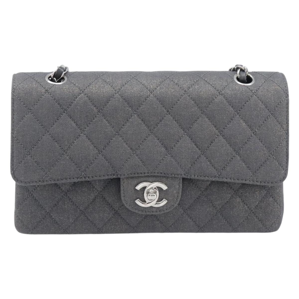 CHANEL Matelasse 25 Chain Shoulder Bag Canvas Gray Silver CC Auth 209670SV