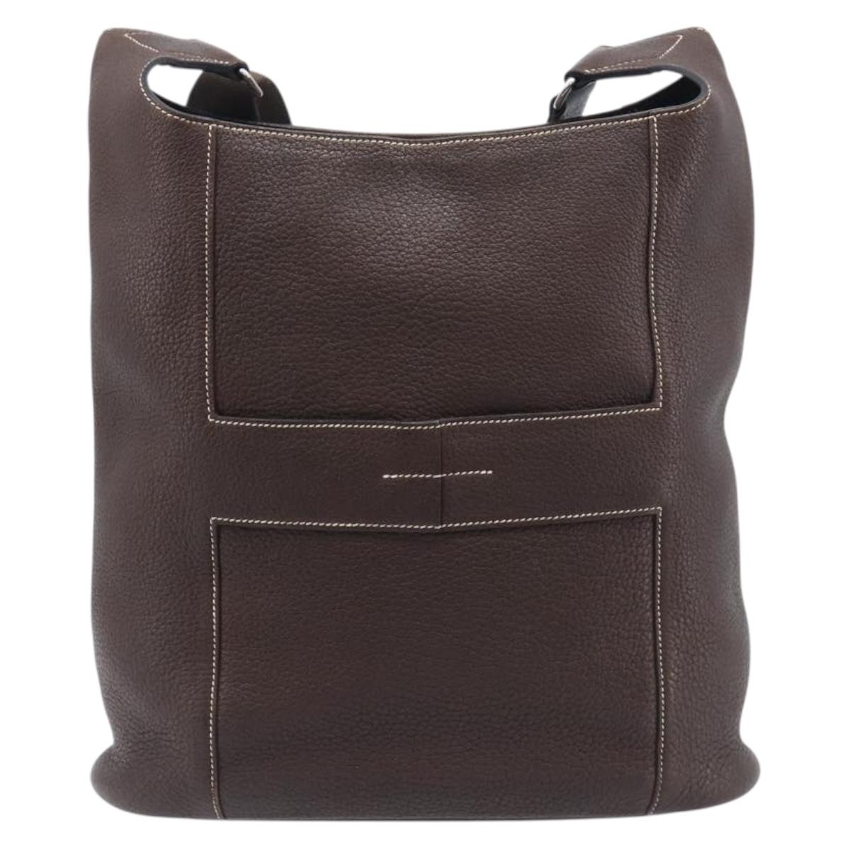 HERMES Good News GM Shoulder Bag Leather Dark Brown Silver Auth 209685V