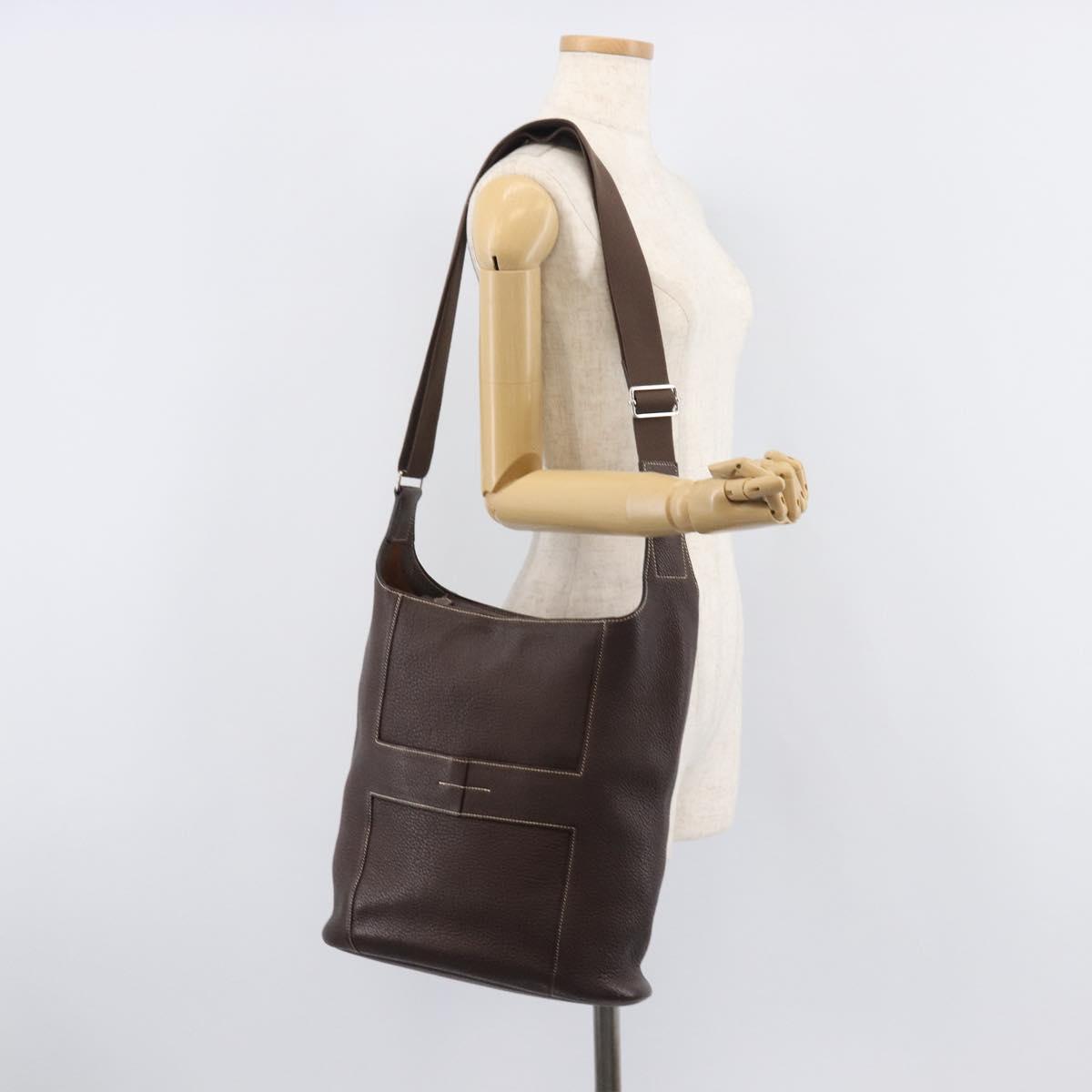 HERMES Good News GM Shoulder Bag Leather Dark Brown Silver Auth 209685V