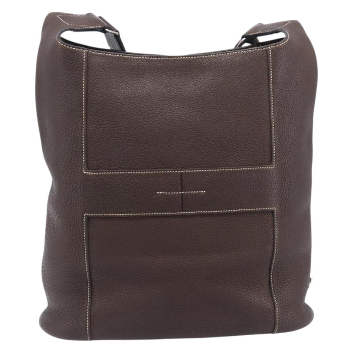 HERMES Good News GM Shoulder Bag Leather Dark Brown Silver Auth 209685V