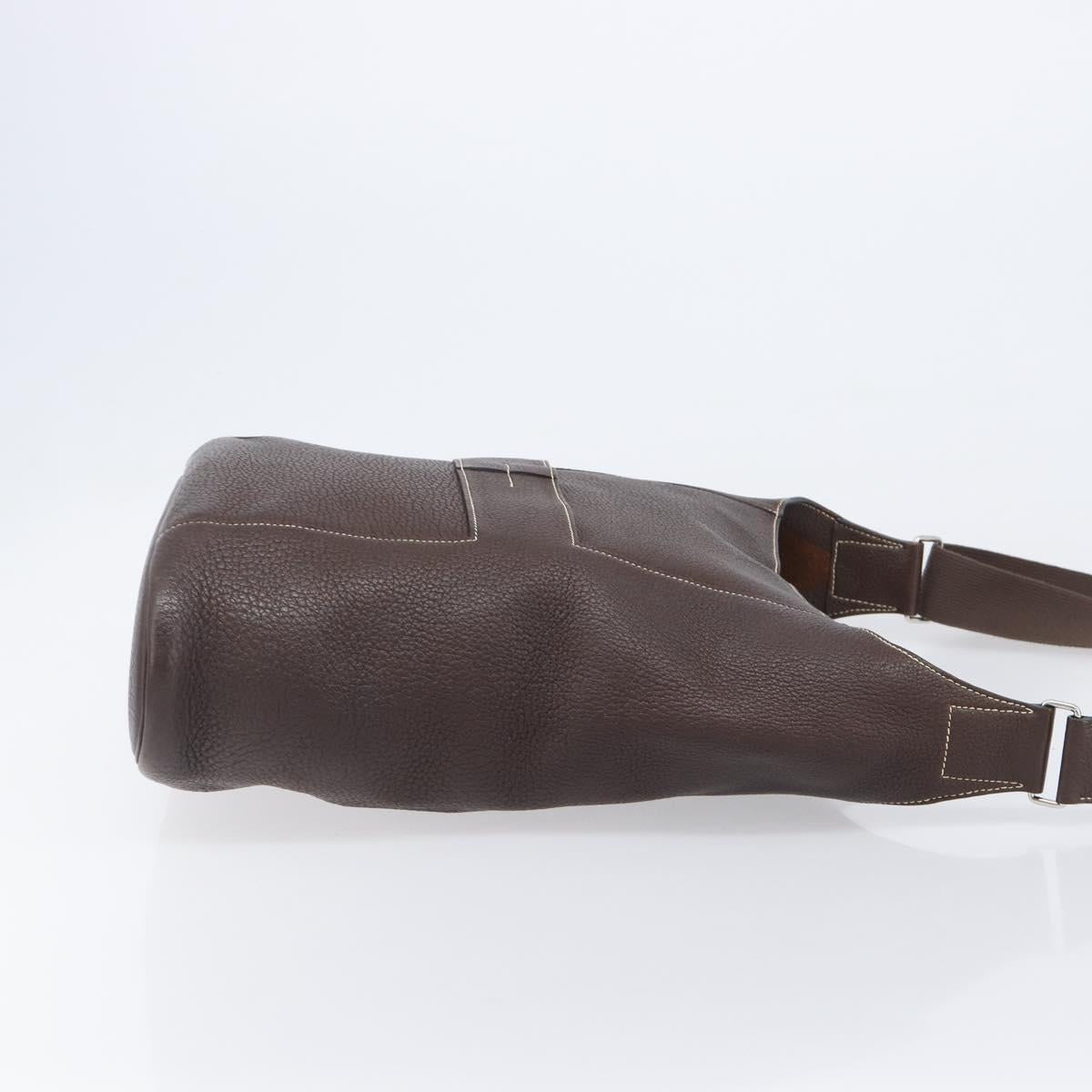 HERMES Good News GM Shoulder Bag Leather Dark Brown Silver Auth 209685V