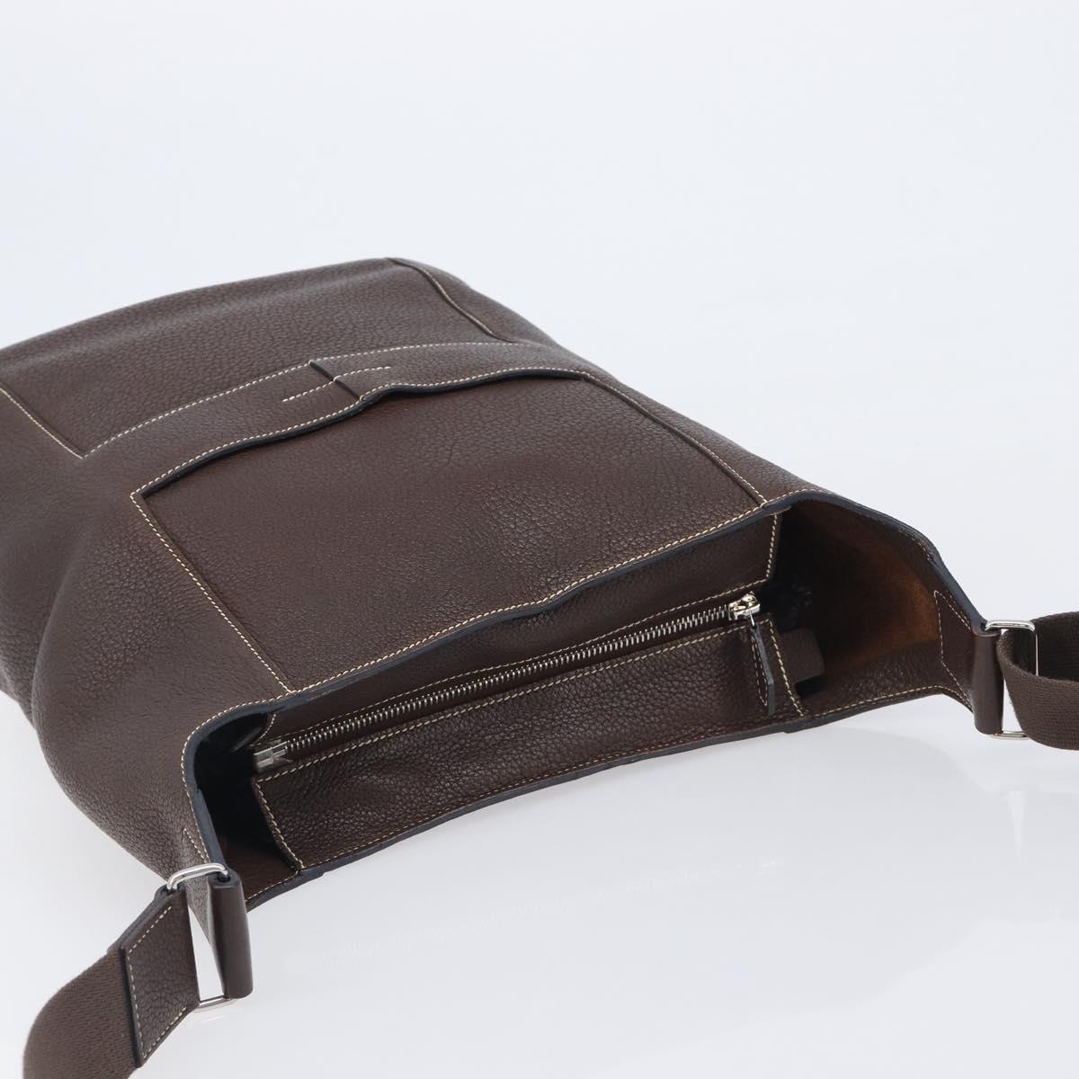 HERMES Good News GM Shoulder Bag Leather Dark Brown Silver Auth 209685V
