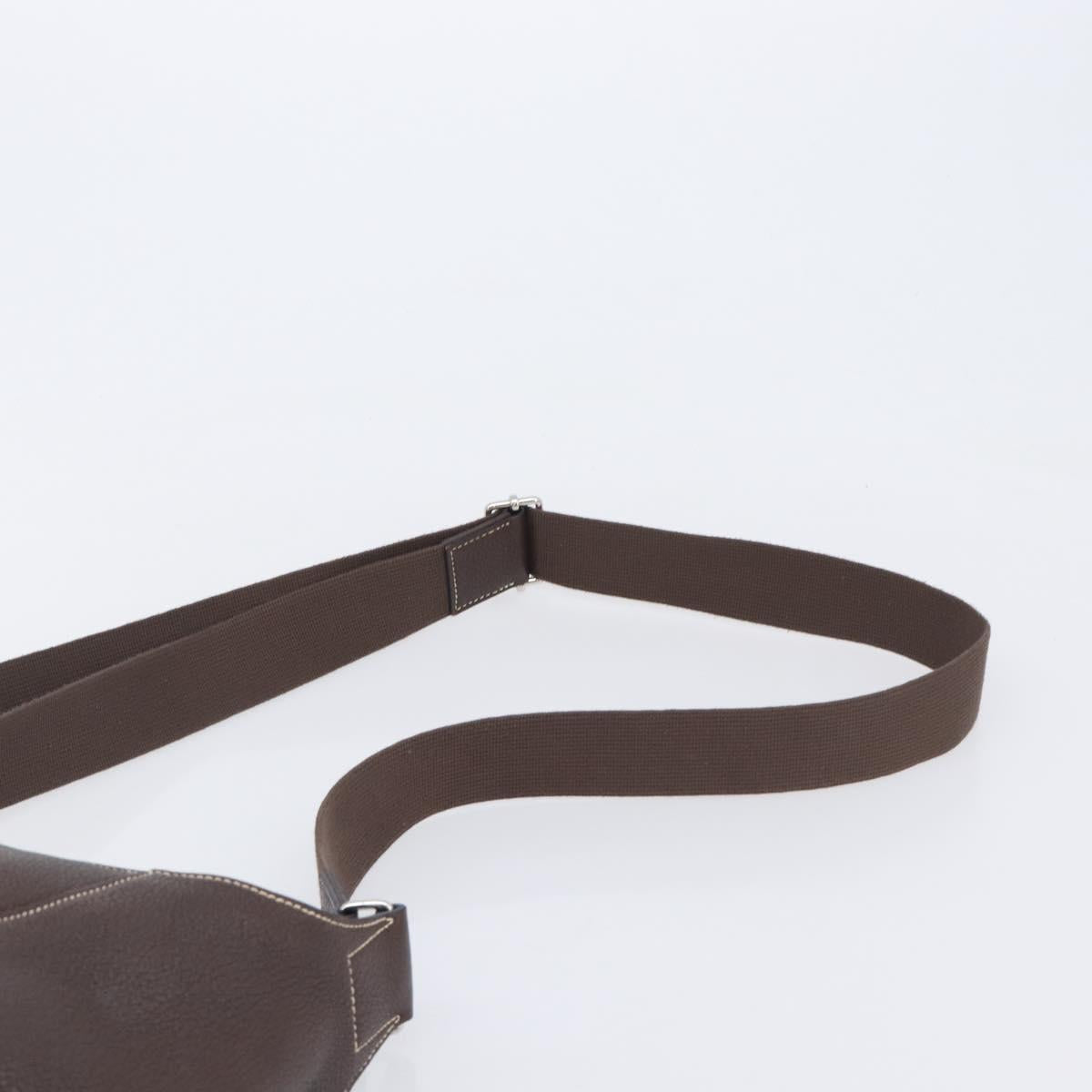 HERMES Good News GM Shoulder Bag Leather Dark Brown Silver Auth 209685V