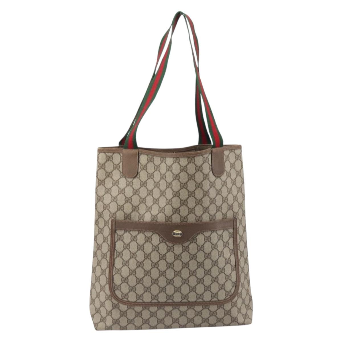 GUCCI GG Supreme Web Sherry Line Tote Bag PVC Beige Gold 39 02 003 Auth 209692A