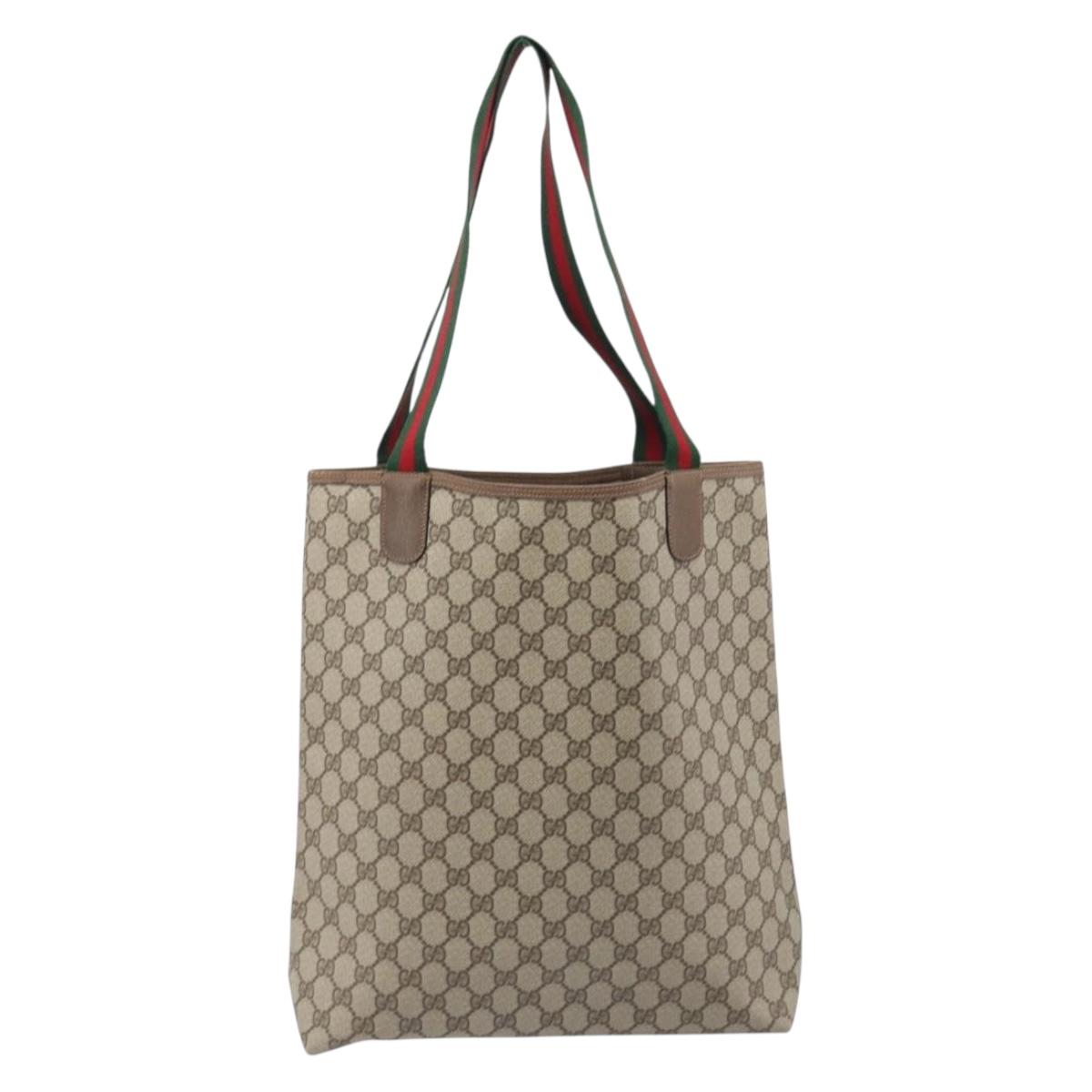 GUCCI GG Supreme Web Sherry Line Tote Bag PVC Beige Gold 39 02 003 Auth 209692A