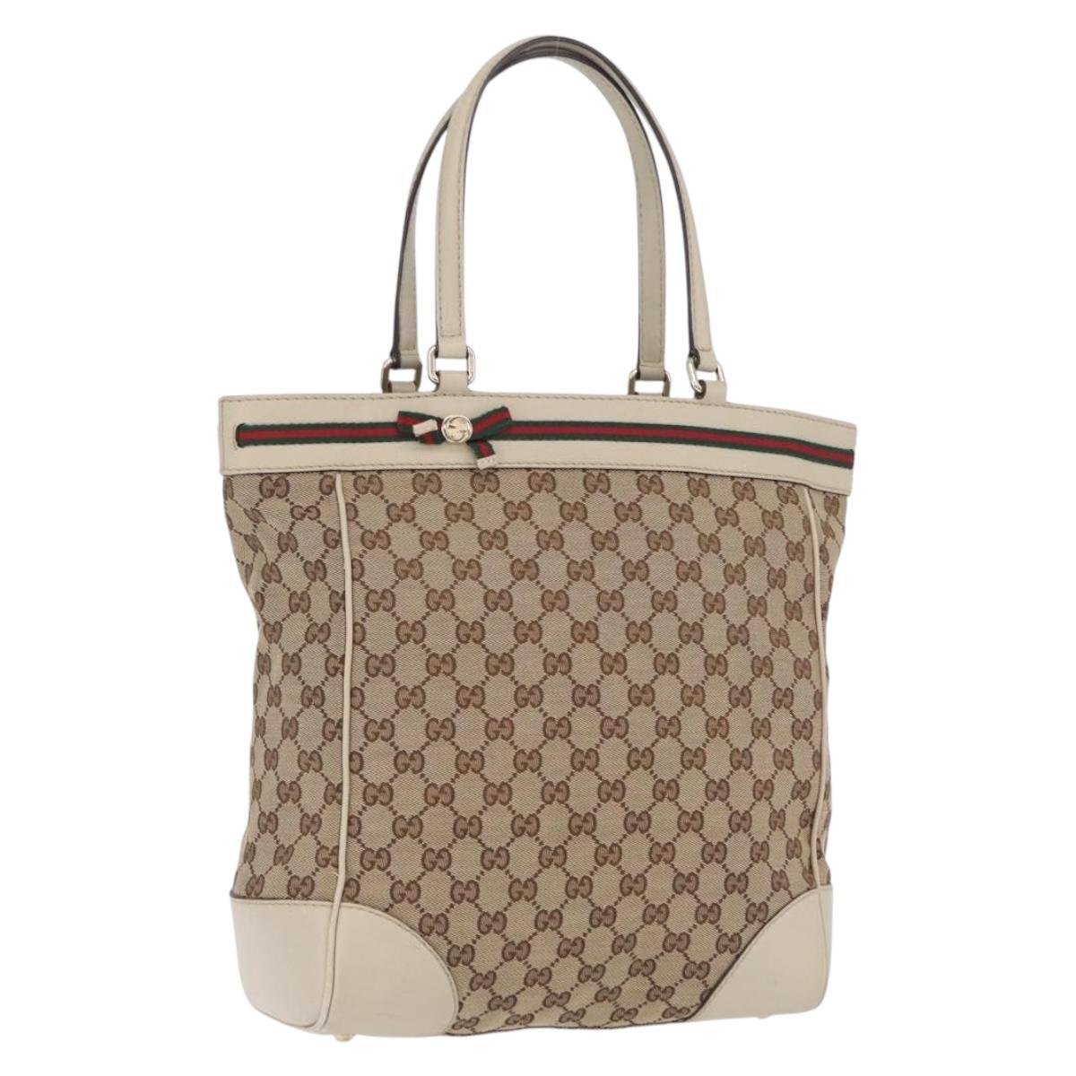 GUCCI GG Canvas Web Sherry Line Princi Tote Bag Beige Gold 257062 Auth 209706A