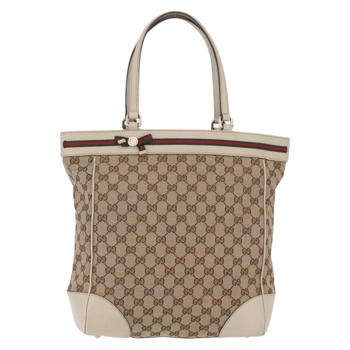 GUCCI GG Canvas Web Sherry Line Princi Tote Bag Beige Gold 257062 Auth 209706A