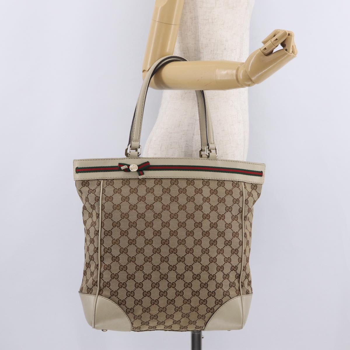 GUCCI GG Canvas Web Sherry Line Princi Tote Bag Beige Gold 257062 Auth 209706A