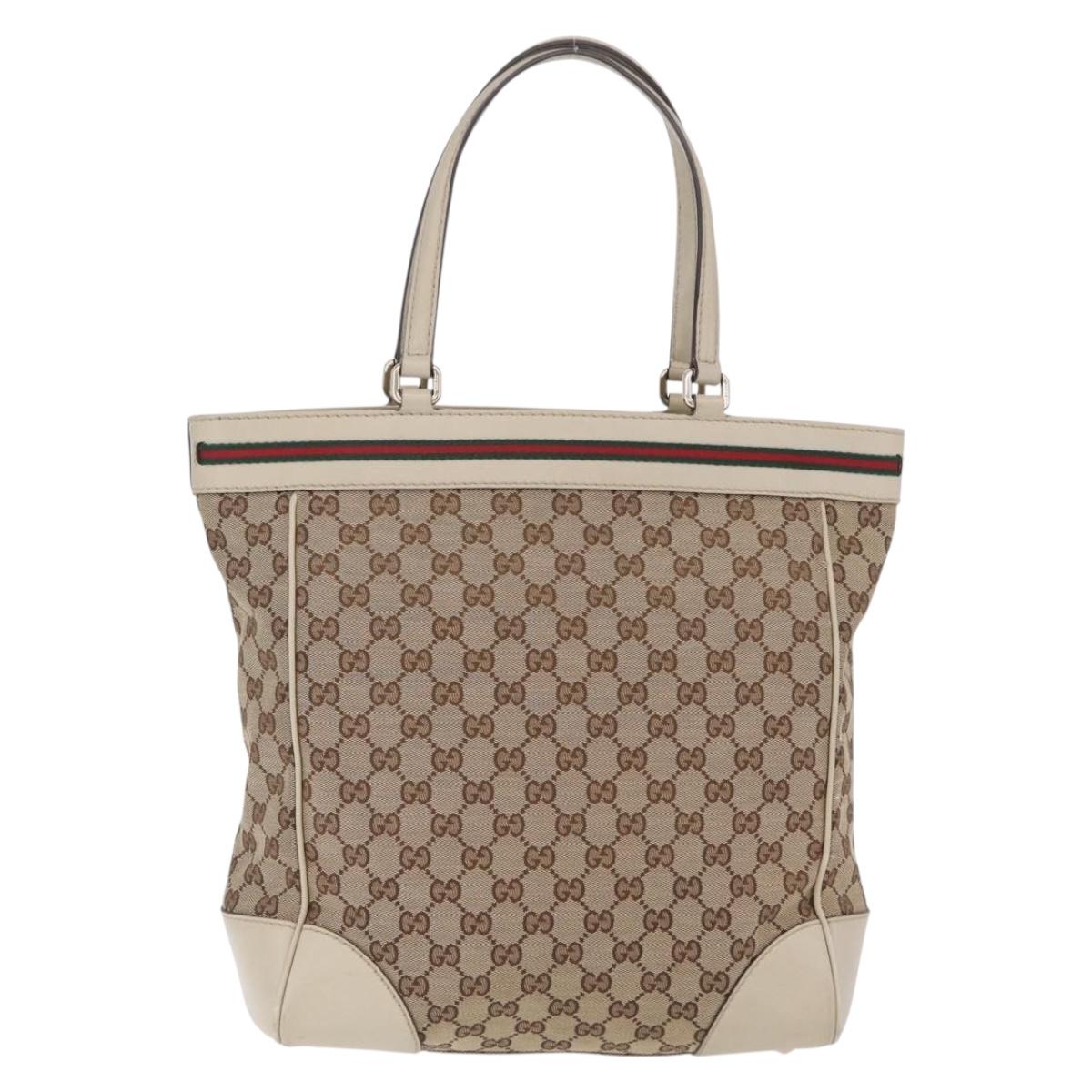 GUCCI GG Canvas Web Sherry Line Princi Tote Bag Beige Gold 257062 Auth 209706A