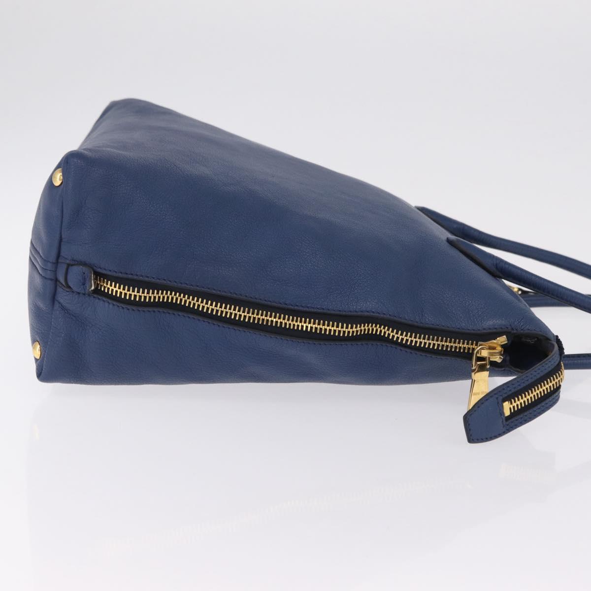 Miu Miu Tote Bag Leather Blue Gold Tone Auth 209709