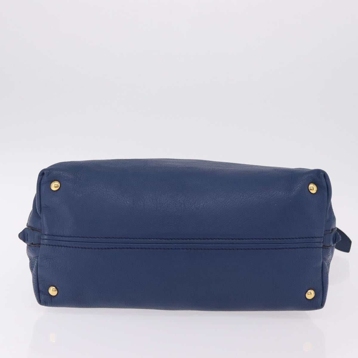 Miu Miu Tote Bag Leather Blue Gold Tone Auth 209709