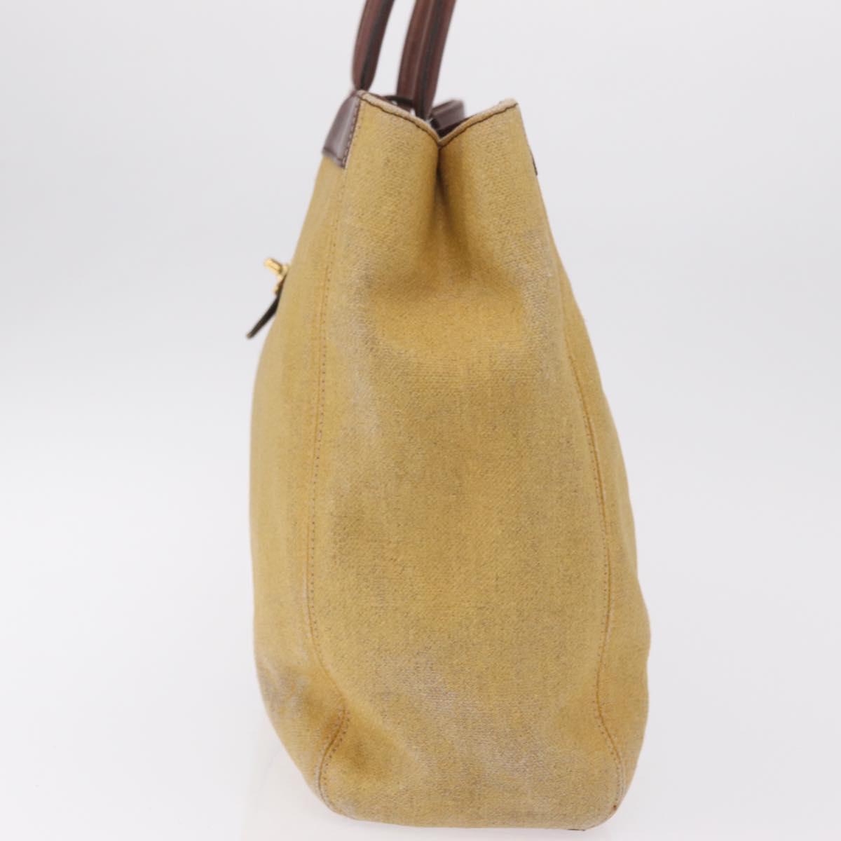 CHANEL Tote Bag Canvas Beige Gold Tone CC Auth 209717