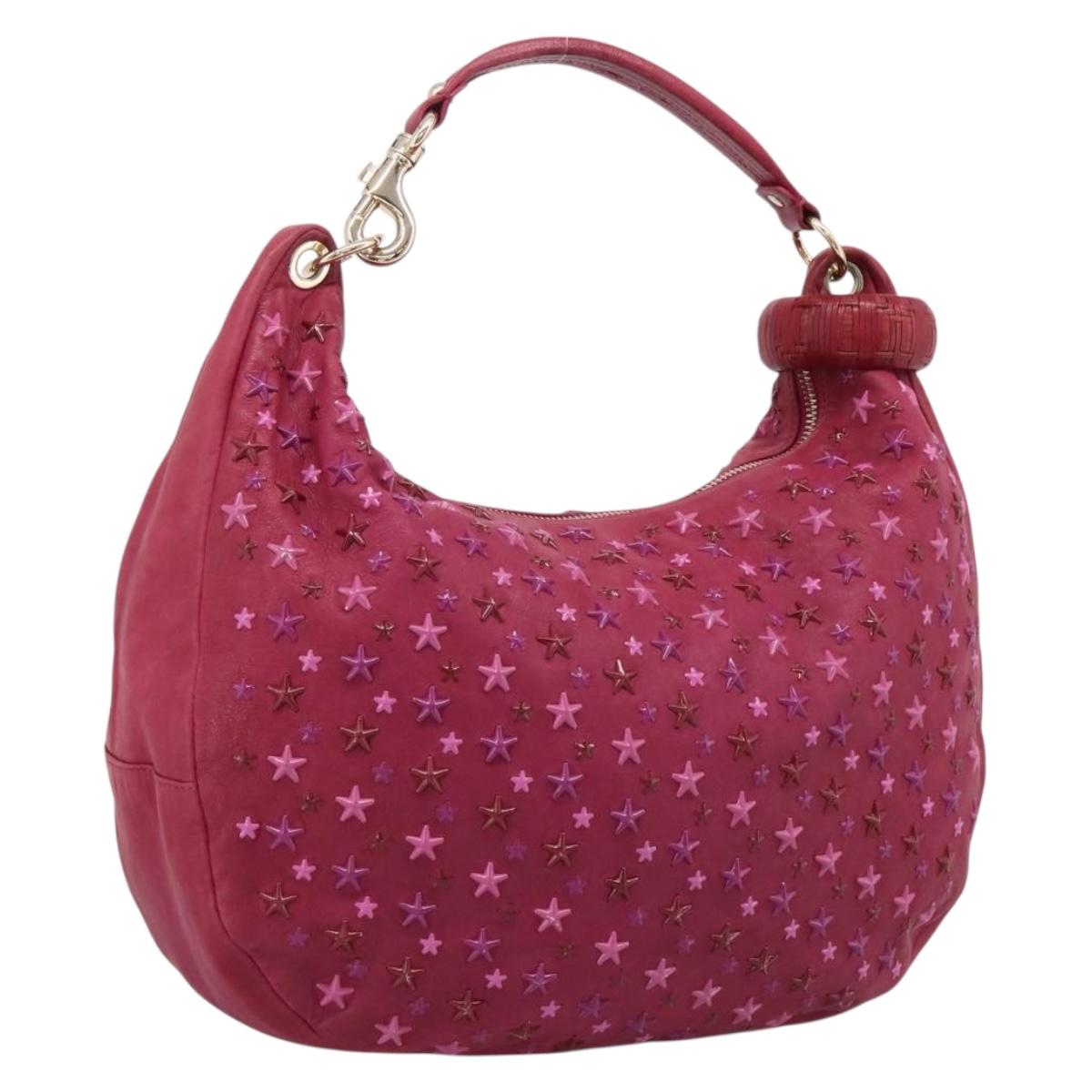Jimmy Choo Shoulder Bag Leather Pink Gold Tone Auth 209724A