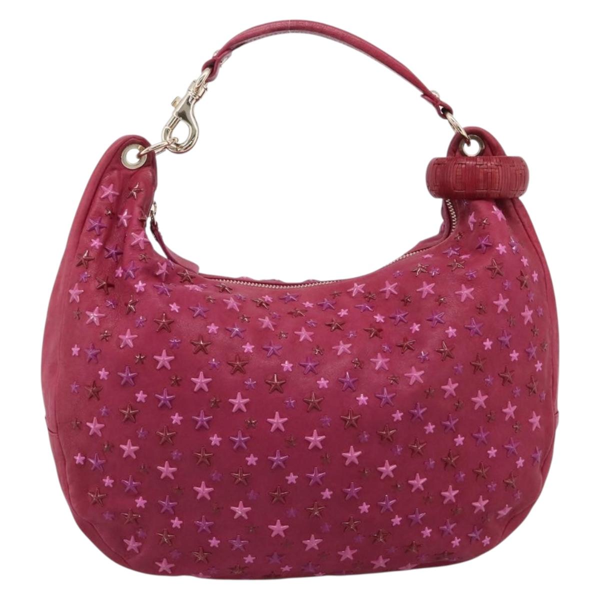 Jimmy Choo Shoulder Bag Leather Pink Gold Tone Auth 209724A