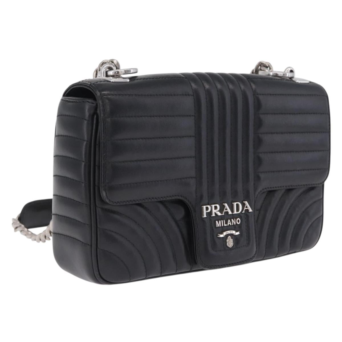 PRADA Chain Shoulder Bag Leather Black Silver Auth 209734V