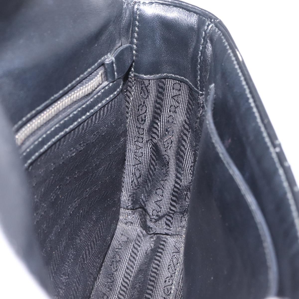 PRADA Chain Shoulder Bag Leather Black Silver Auth 209734V