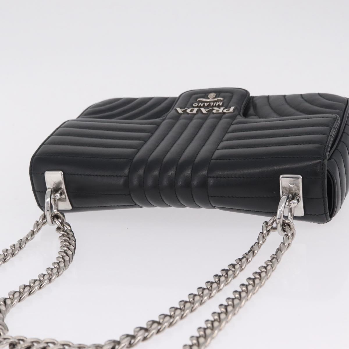 PRADA Chain Shoulder Bag Leather Black Silver Auth 209734V