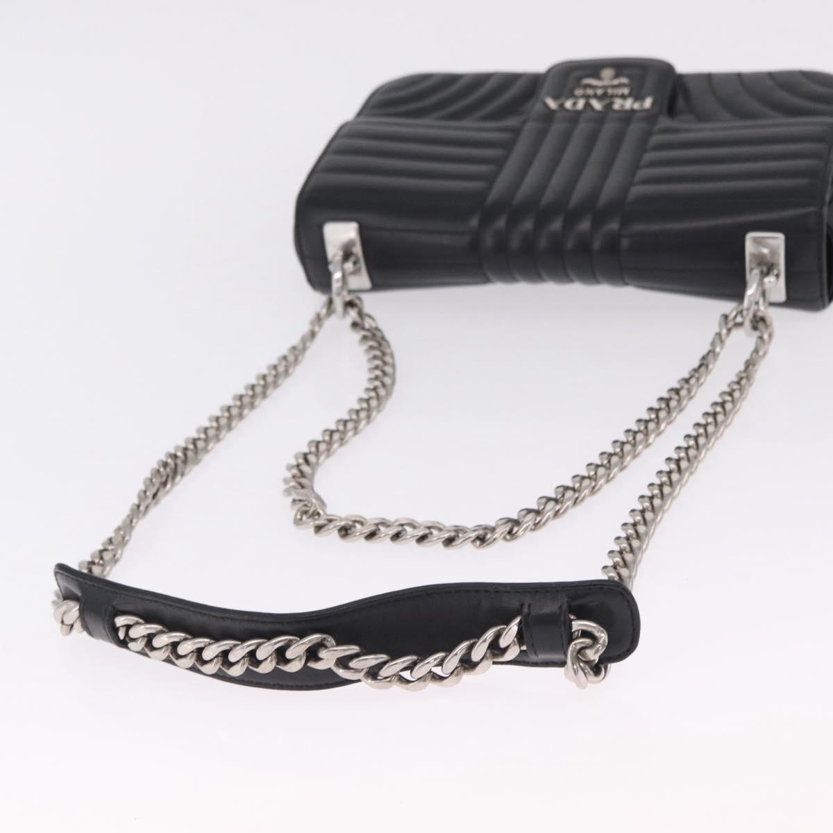PRADA Chain Shoulder Bag Leather Black Silver Auth 209734V