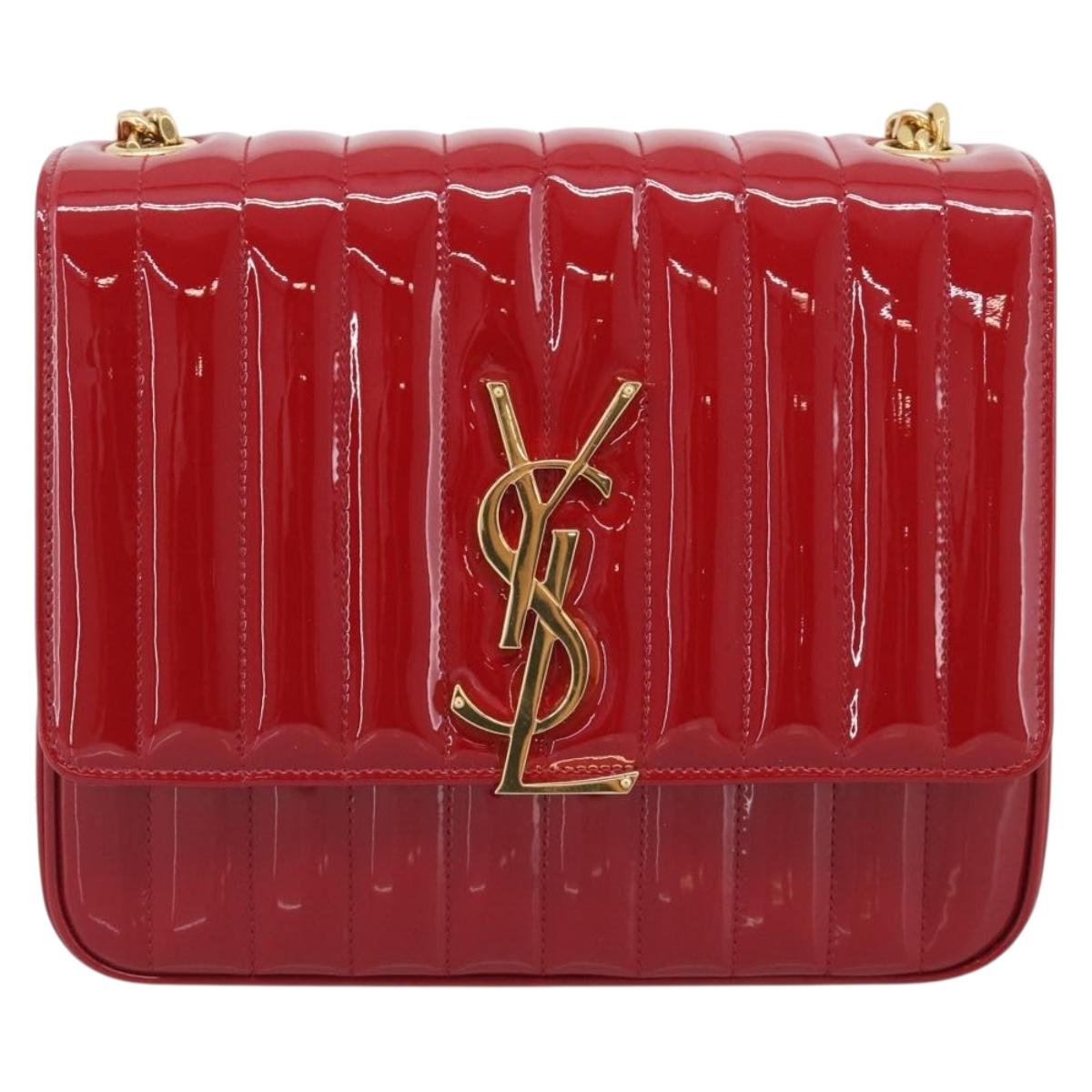 Saint Laurent Chain Shoulder Bag Patent Red Gold Tone 532595 Auth 209736M