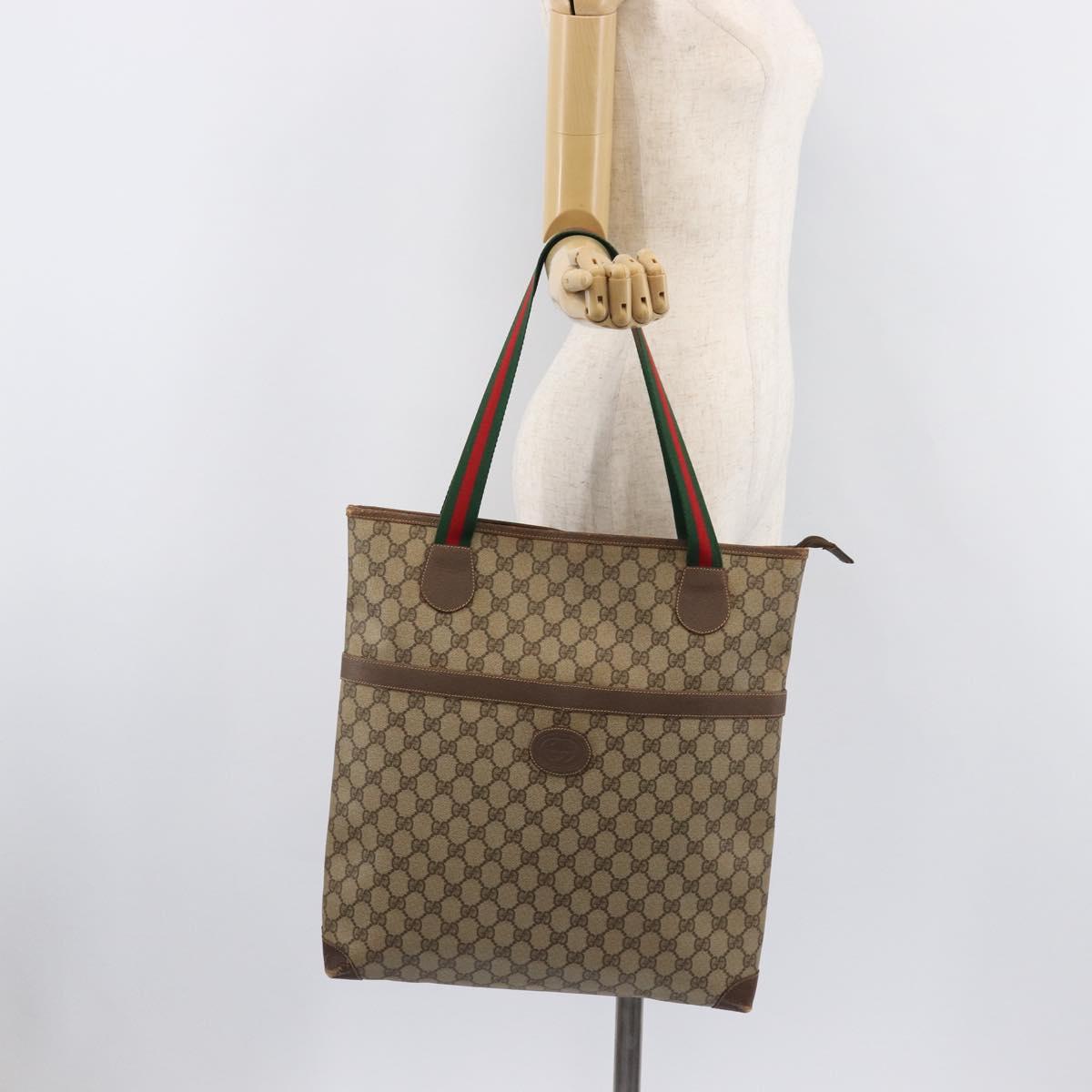 GUCCI GG Supreme Web Sherry Line Tote Bag PVC Beige 002 983 0163 Auth 209738